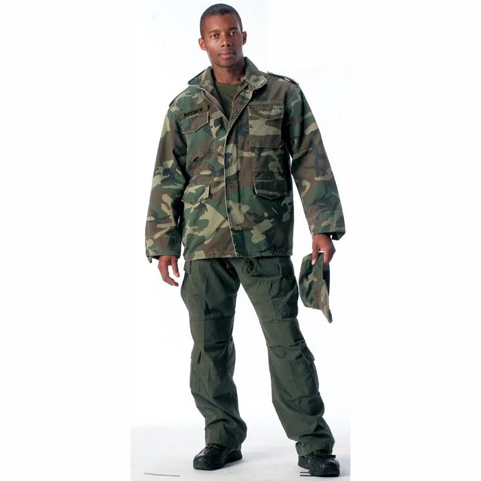 Woodland Camouflage - Tactical M-65 Field Jacket - Lightweight - Vintage Washed Cotton - No Liner