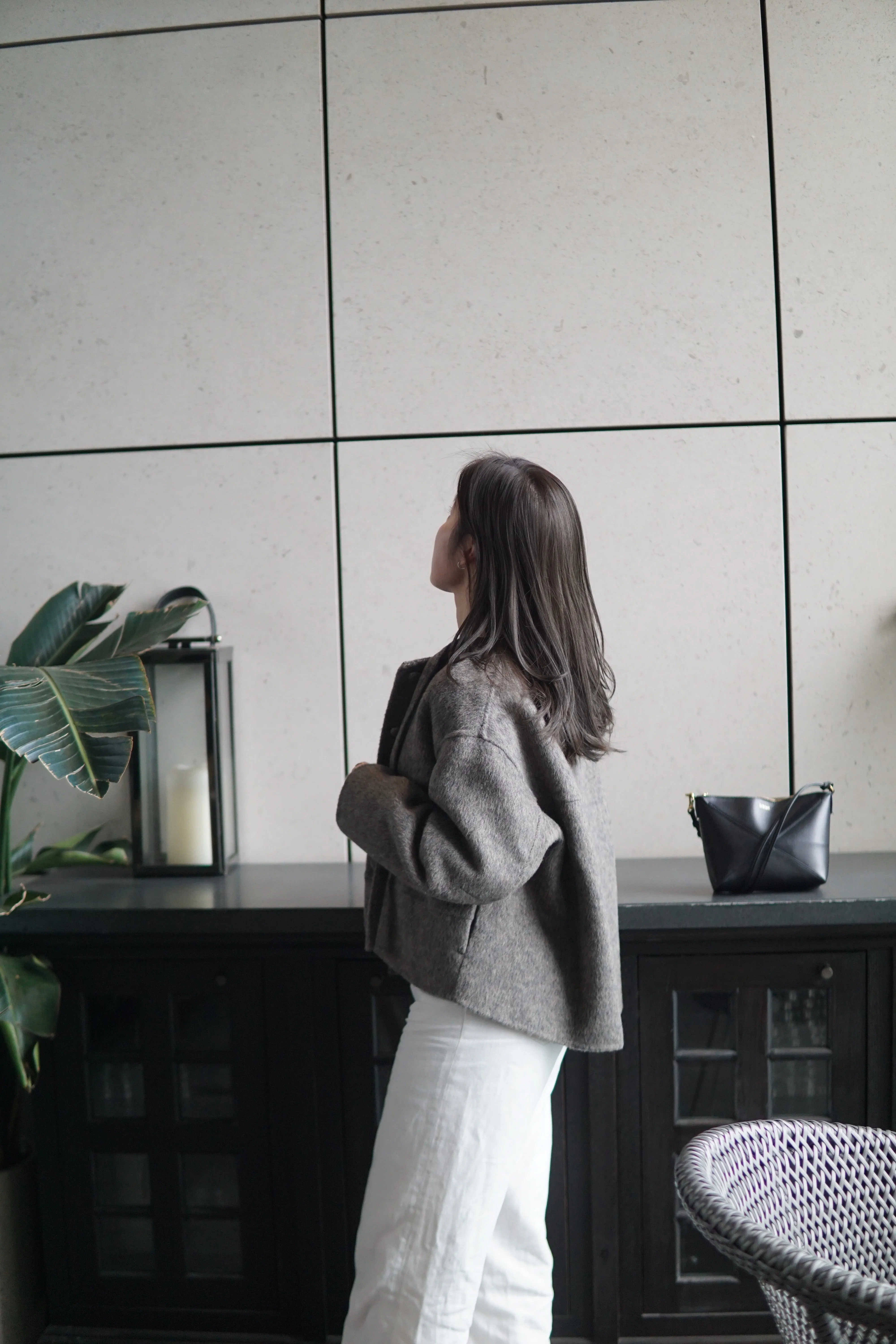 Wool Blend Short Coat With Ribbon