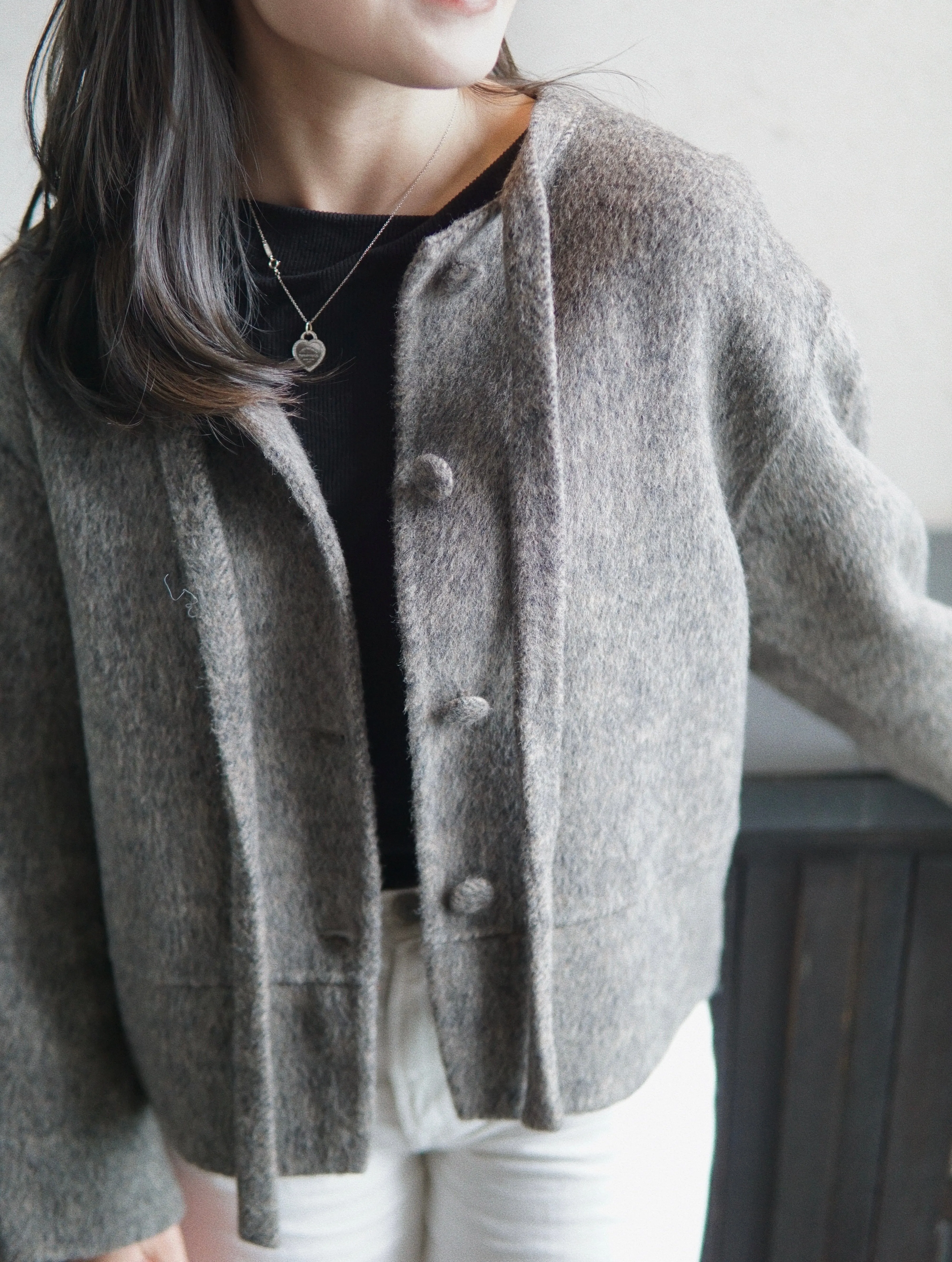 Wool Blend Short Coat With Ribbon