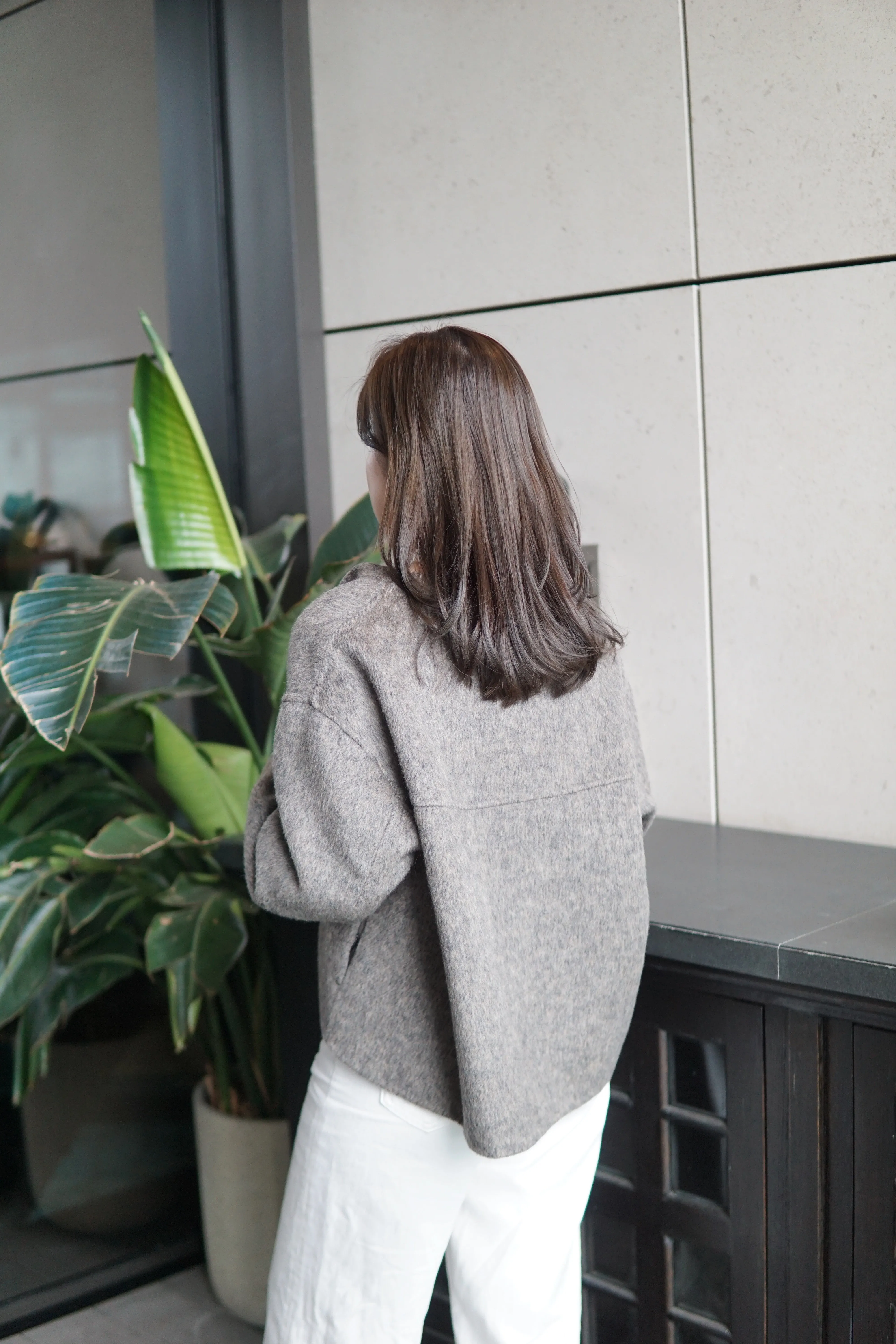 Wool Blend Short Coat With Ribbon