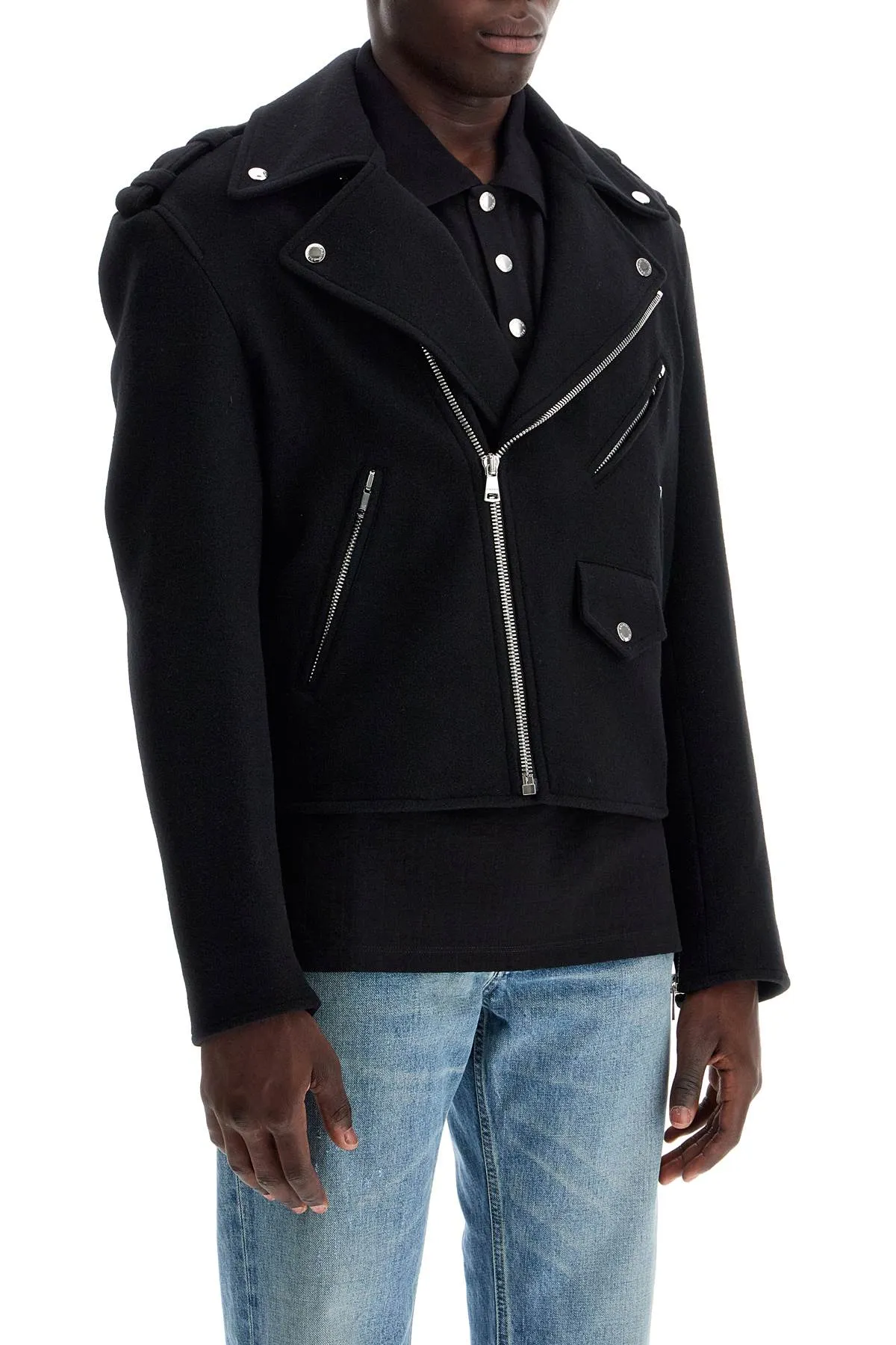 wool felt biker jacket in