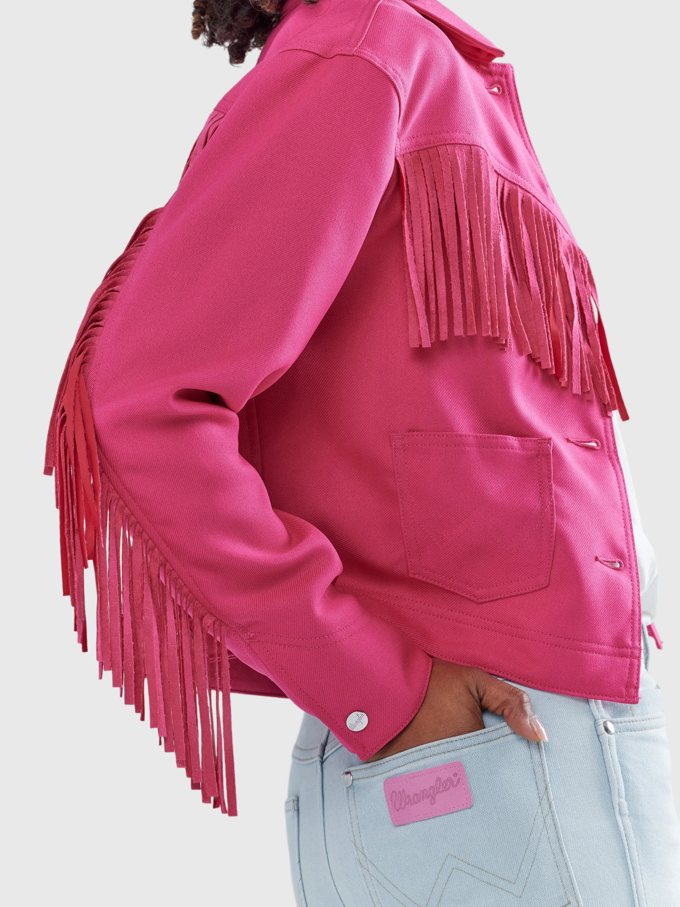 Wrangler Women's Barbie Pink Fringe Wrancher Jacket