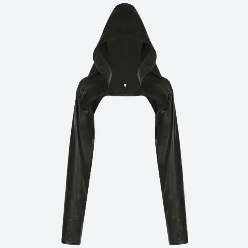 Y2K Faux Leather Hooded Super Crop Jacket