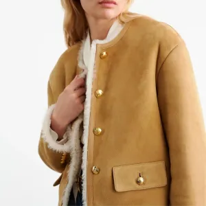 Zanie Short Shearling Coat in Tan/Natural