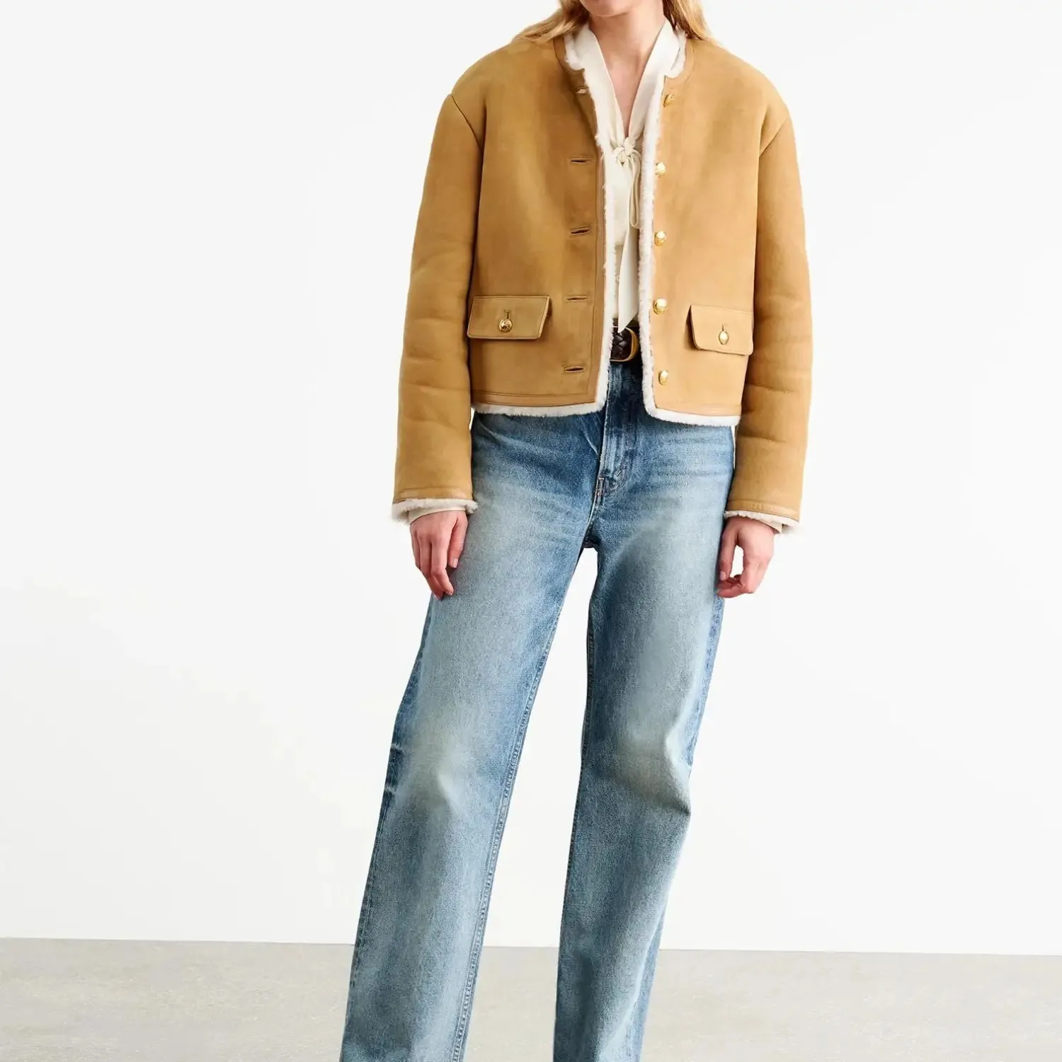 Zanie Short Shearling Coat in Tan/Natural