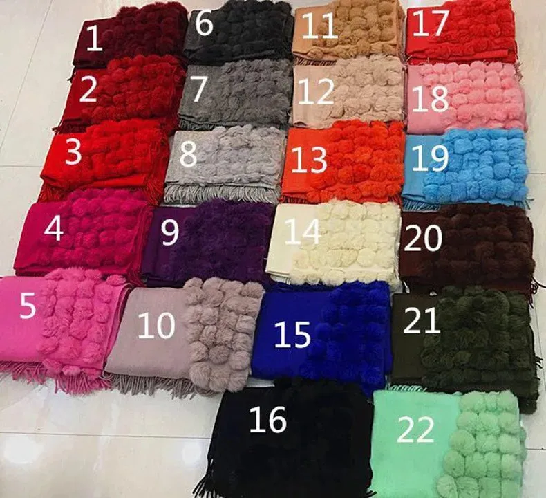 ZDFURS*Luxury Brand Scarf Women Winter Thick  Genuine Rabbit Fur Pompom Ball  Shawls and Women's Wool Cover Cashmere Pashmina
