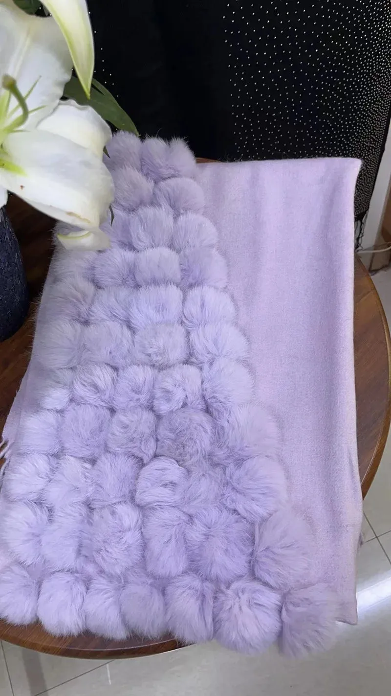 ZDFURS*Luxury Brand Scarf Women Winter Thick  Genuine Rabbit Fur Pompom Ball  Shawls and Women's Wool Cover Cashmere Pashmina