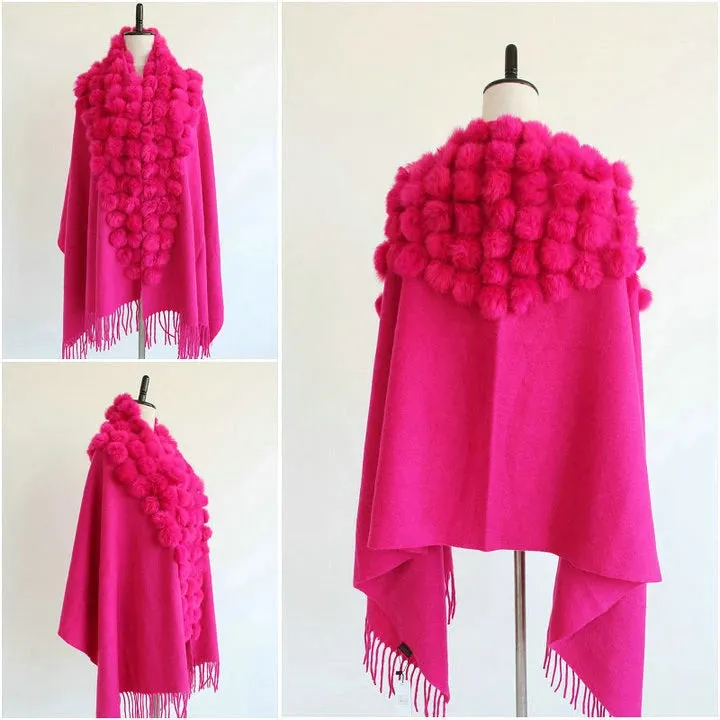 ZDFURS*Luxury Brand Scarf Women Winter Thick  Genuine Rabbit Fur Pompom Ball  Shawls and Women's Wool Cover Cashmere Pashmina