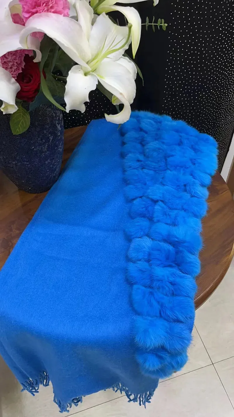 ZDFURS*Luxury Brand Scarf Women Winter Thick  Genuine Rabbit Fur Pompom Ball  Shawls and Women's Wool Cover Cashmere Pashmina