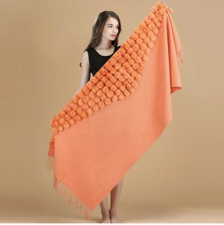 ZDFURS*Luxury Brand Scarf Women Winter Thick  Genuine Rabbit Fur Pompom Ball  Shawls and Women's Wool Cover Cashmere Pashmina