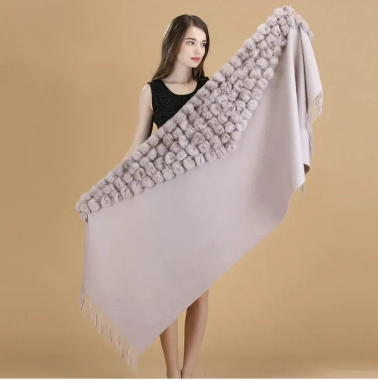 ZDFURS*Luxury Brand Scarf Women Winter Thick  Genuine Rabbit Fur Pompom Ball  Shawls and Women's Wool Cover Cashmere Pashmina