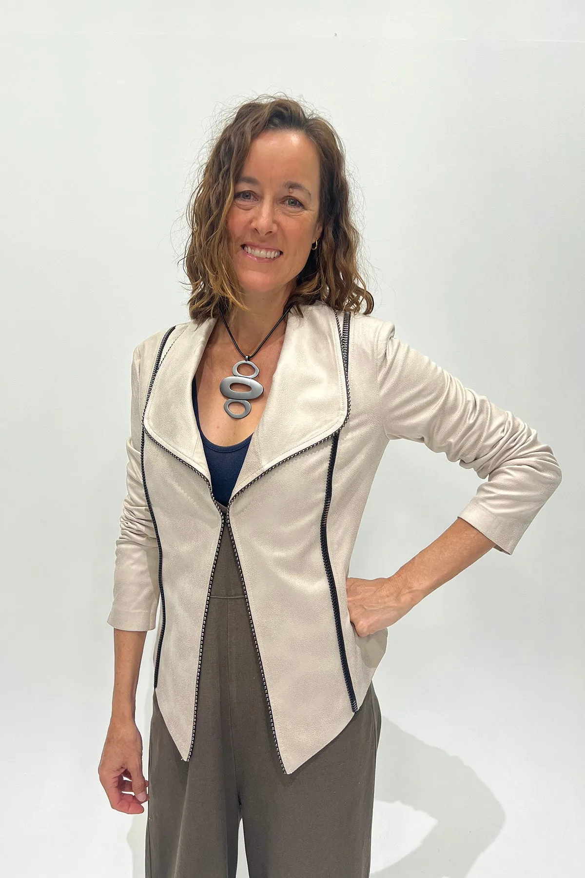 Zipper Detalided Jacket - Stone - JR121